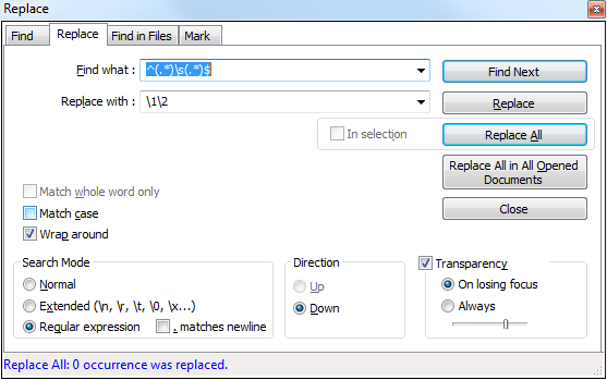 notepad++ remove spaces